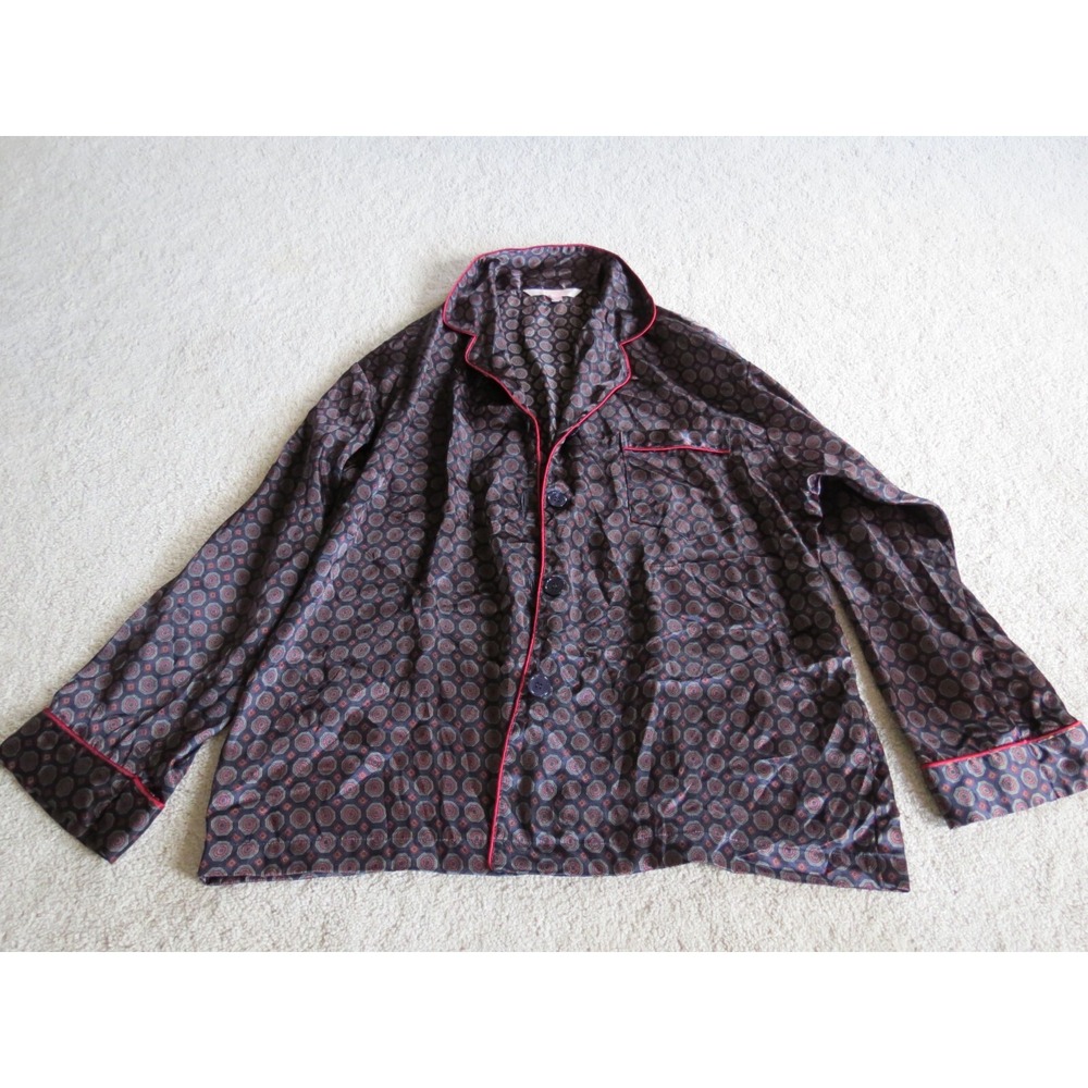 Victoria's Secret Black + Red Button Robe Sleep Shirt Large